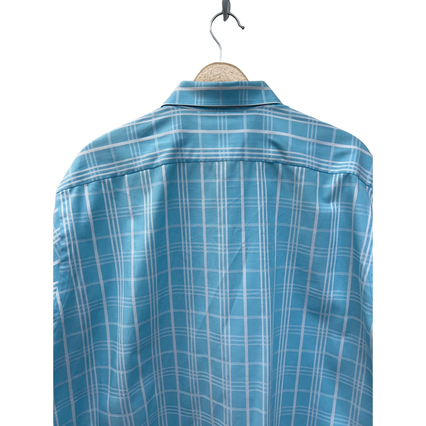 Thomas Dean Blue & White Plaid Long Sleeve Button Down with Contrasting Cuffs