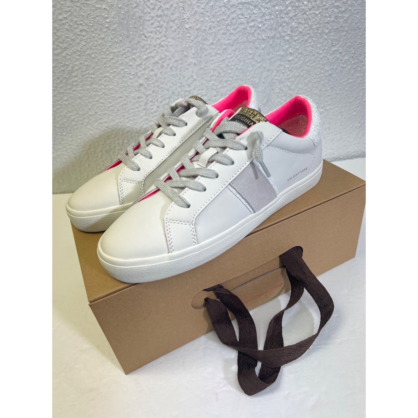 Vintage Havana NIB Irma White and Gray Leather Sparkle Sneakers