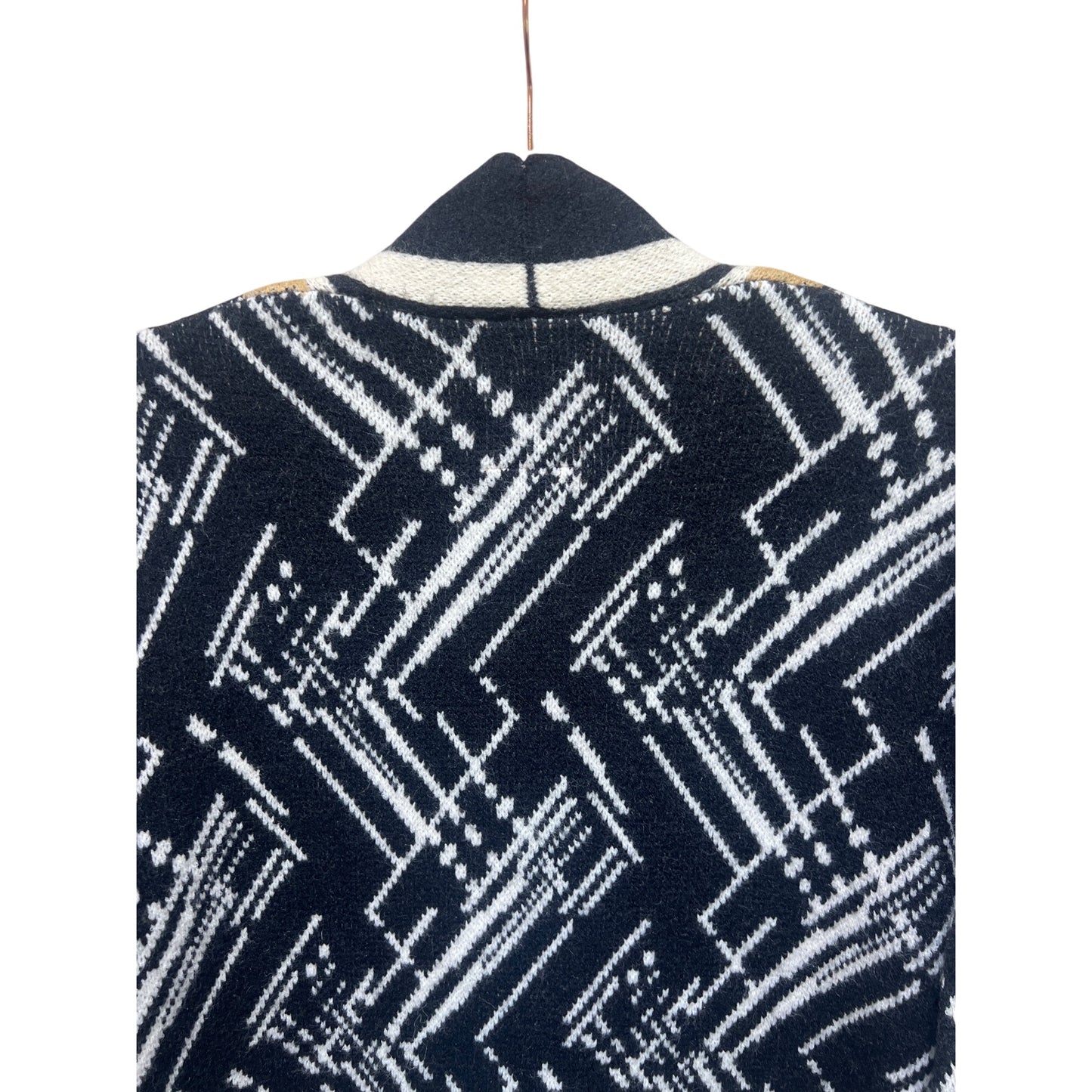 NWT Vertigo Paris XL Geometric Knit Kimono Style Cardigan Open Front Colorblock Design Toggle Closure Black/White/Beige