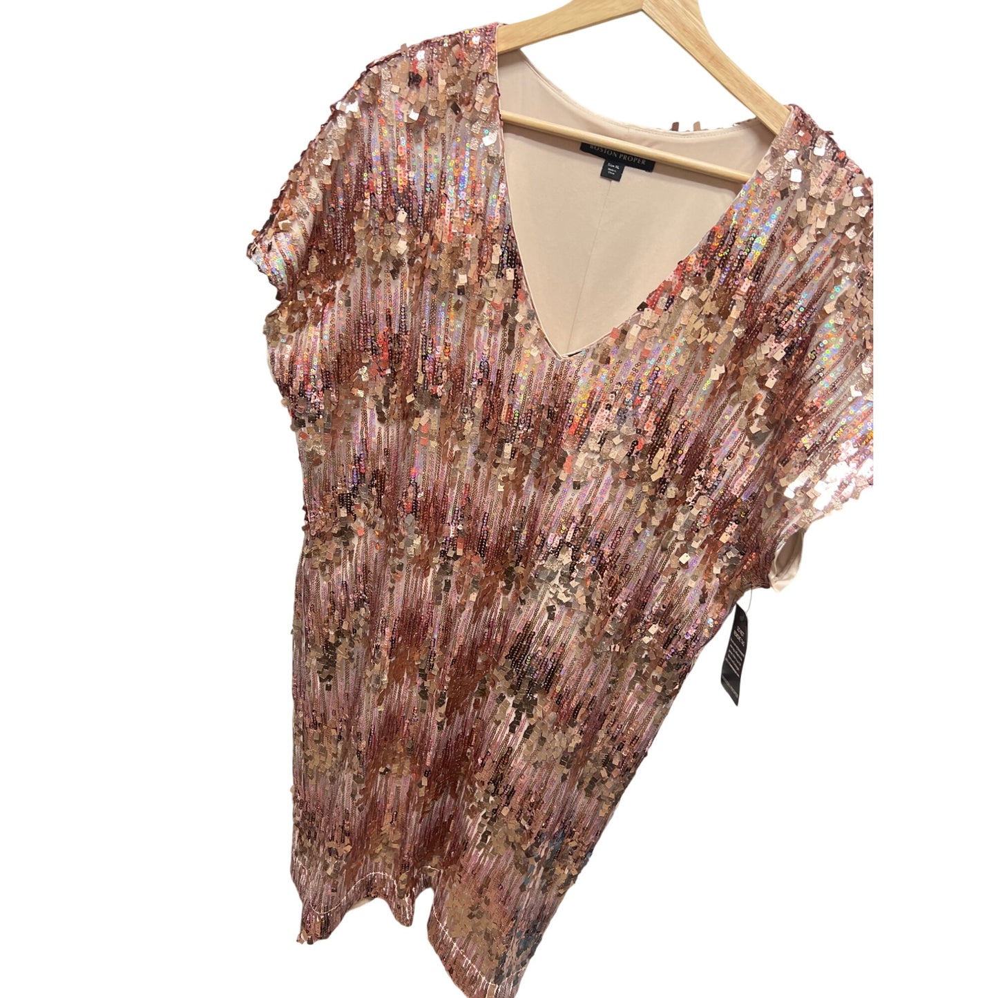 Boston Proper NWT Pink Sparkle Sequin Short Sleeve Shift Dress