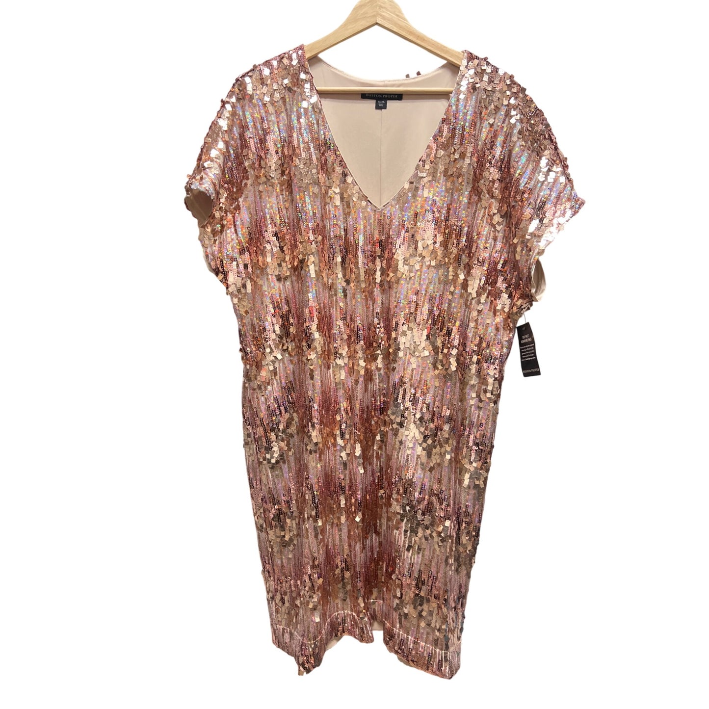 Boston Proper NWT Pink Sparkle Sequin Short Sleeve Shift Dress