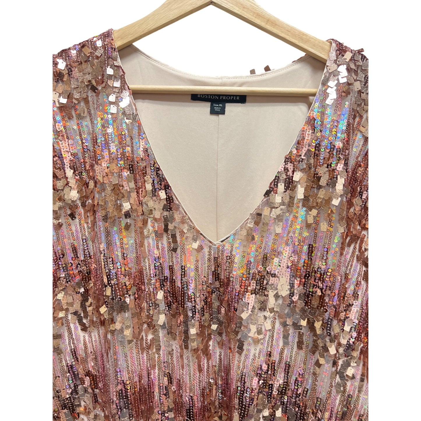 Boston Proper NWT Pink Sparkle Sequin Short Sleeve Shift Dress