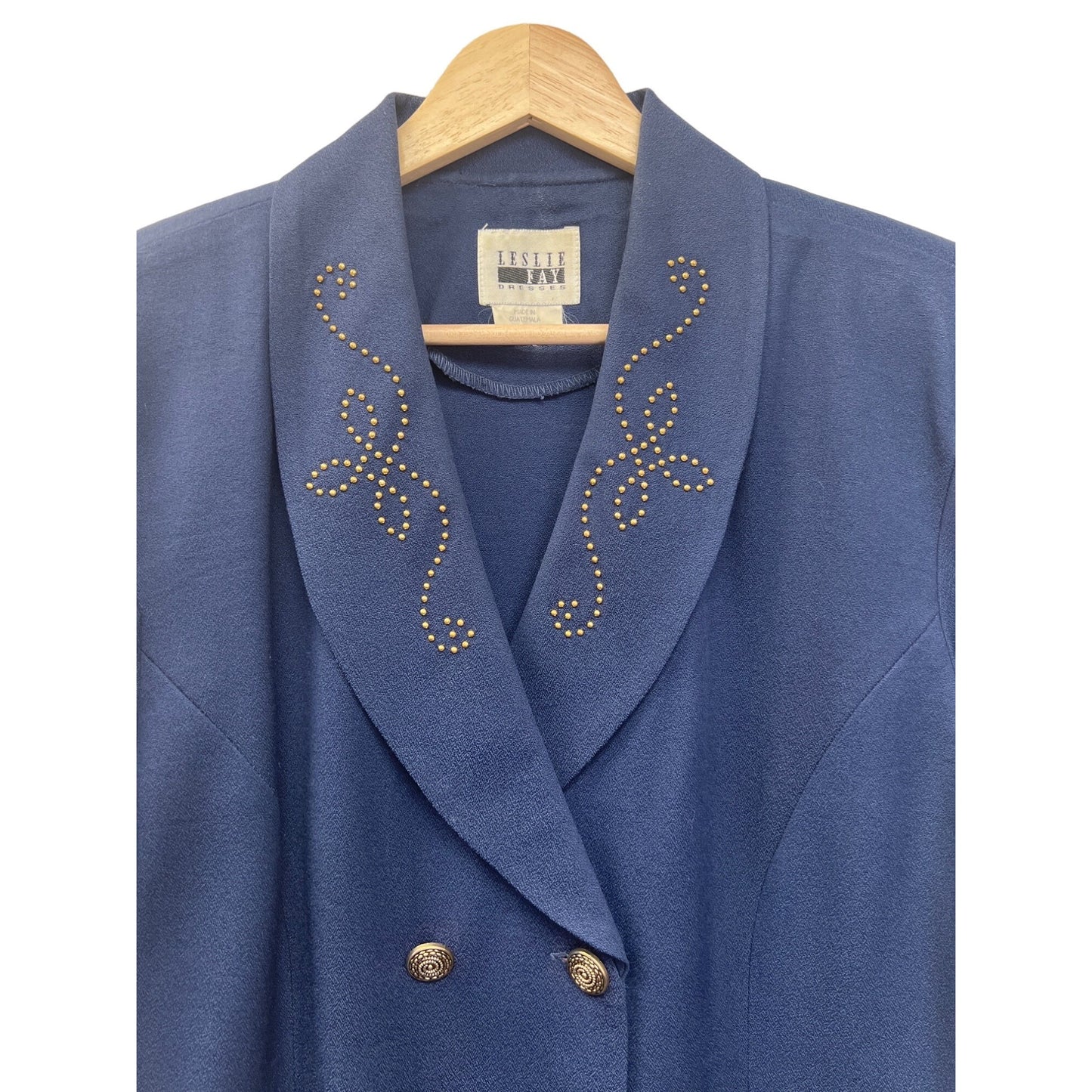 Leslie Fay Vintage Navy Suit Skirt Set with Gold Beading
