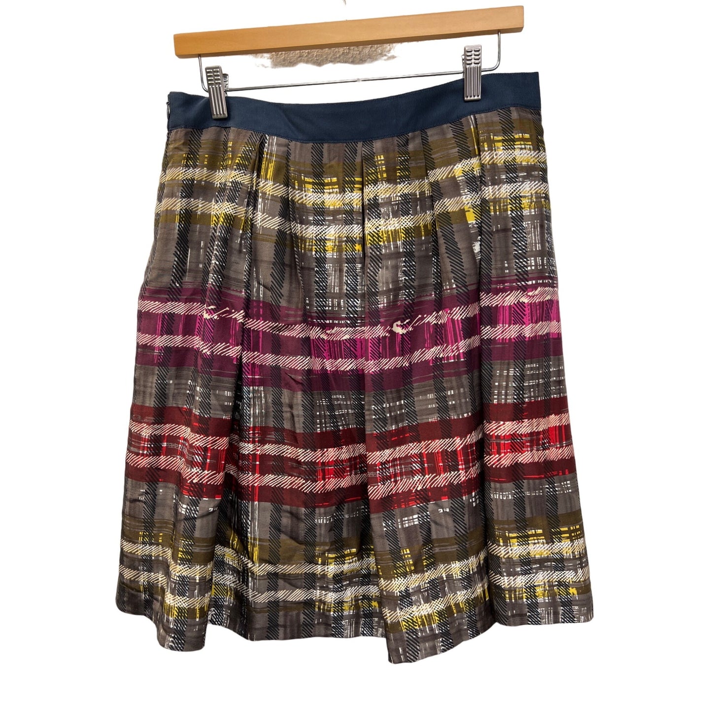 Trina Turk NWT Plaid Silk A-Line Skirt with Ribbon Waist