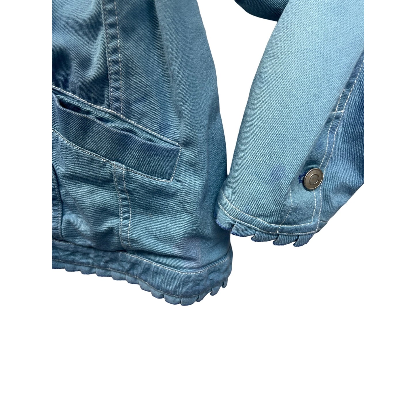 Peck & Peck Weekend Blue Trucker Style Jacket with Ruffle Trim