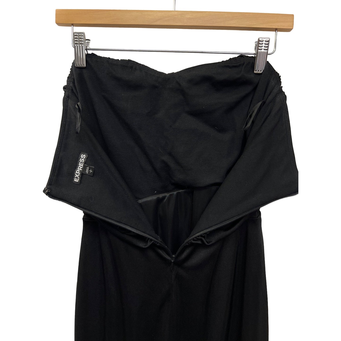 Express Black Strapless Ruched Bodycon Dress