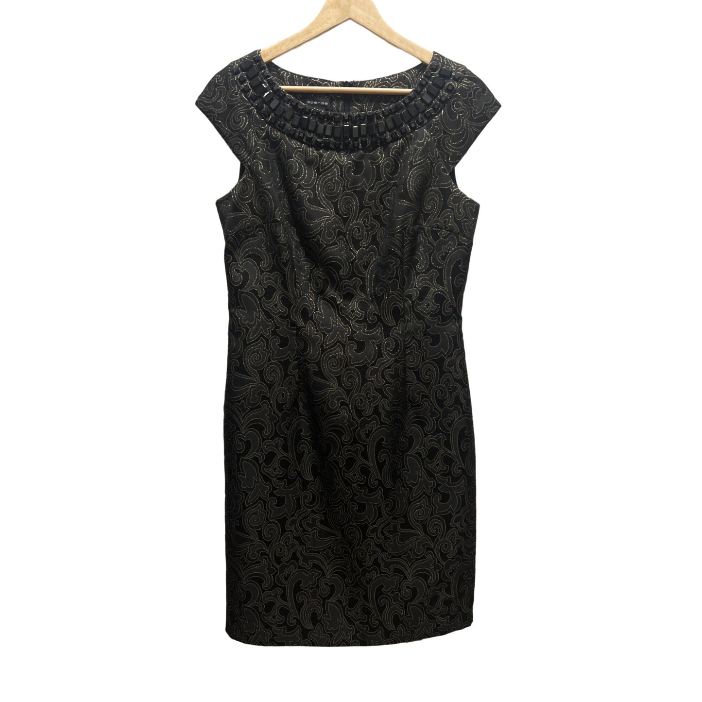 Spense Black with Gold Metallic Detail and Beading Cocktail Dress