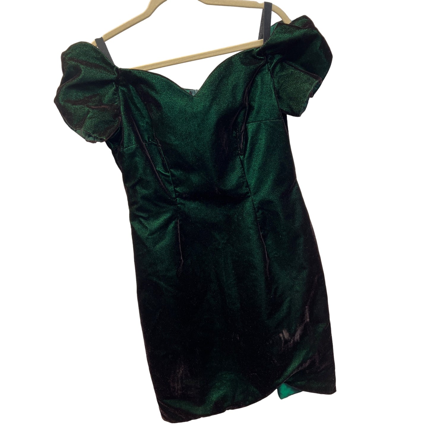 Do You Love Me Vintage 80's Emerald Green Iridescent Velvet Cocktail Evening Dress