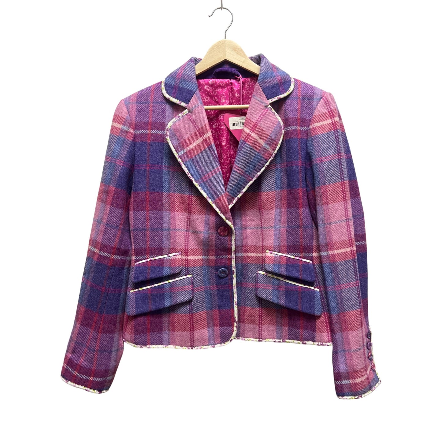 Ness NWT Pink and Purple Wool Plaid Oban Tailored Blazer