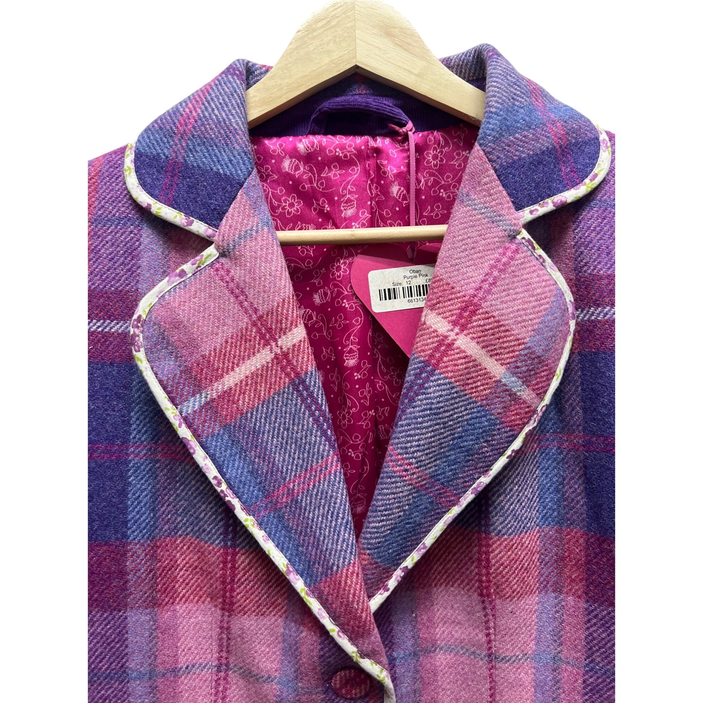 Ness NWT Pink and Purple Wool Plaid Oban Tailored Blazer