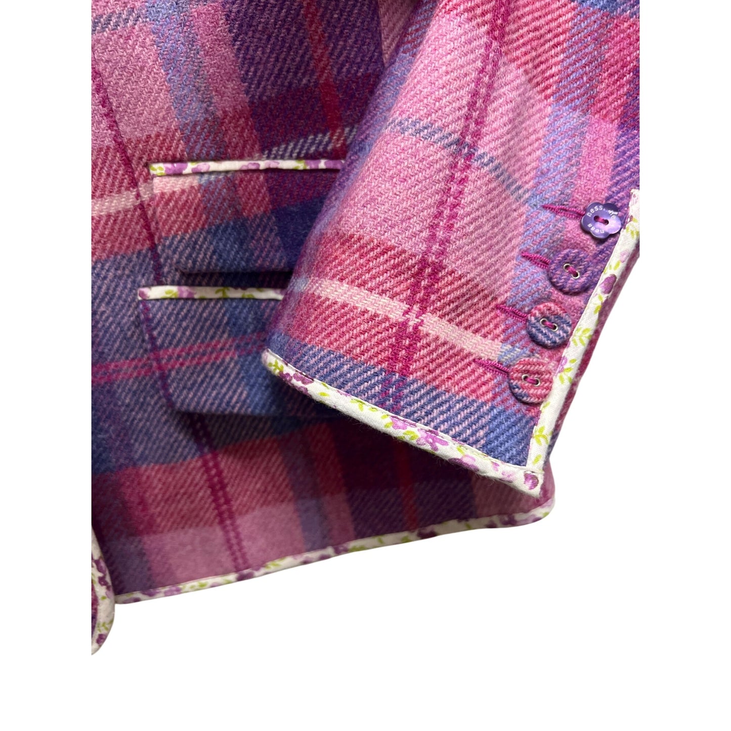 Ness NWT Pink and Purple Wool Plaid Oban Tailored Blazer