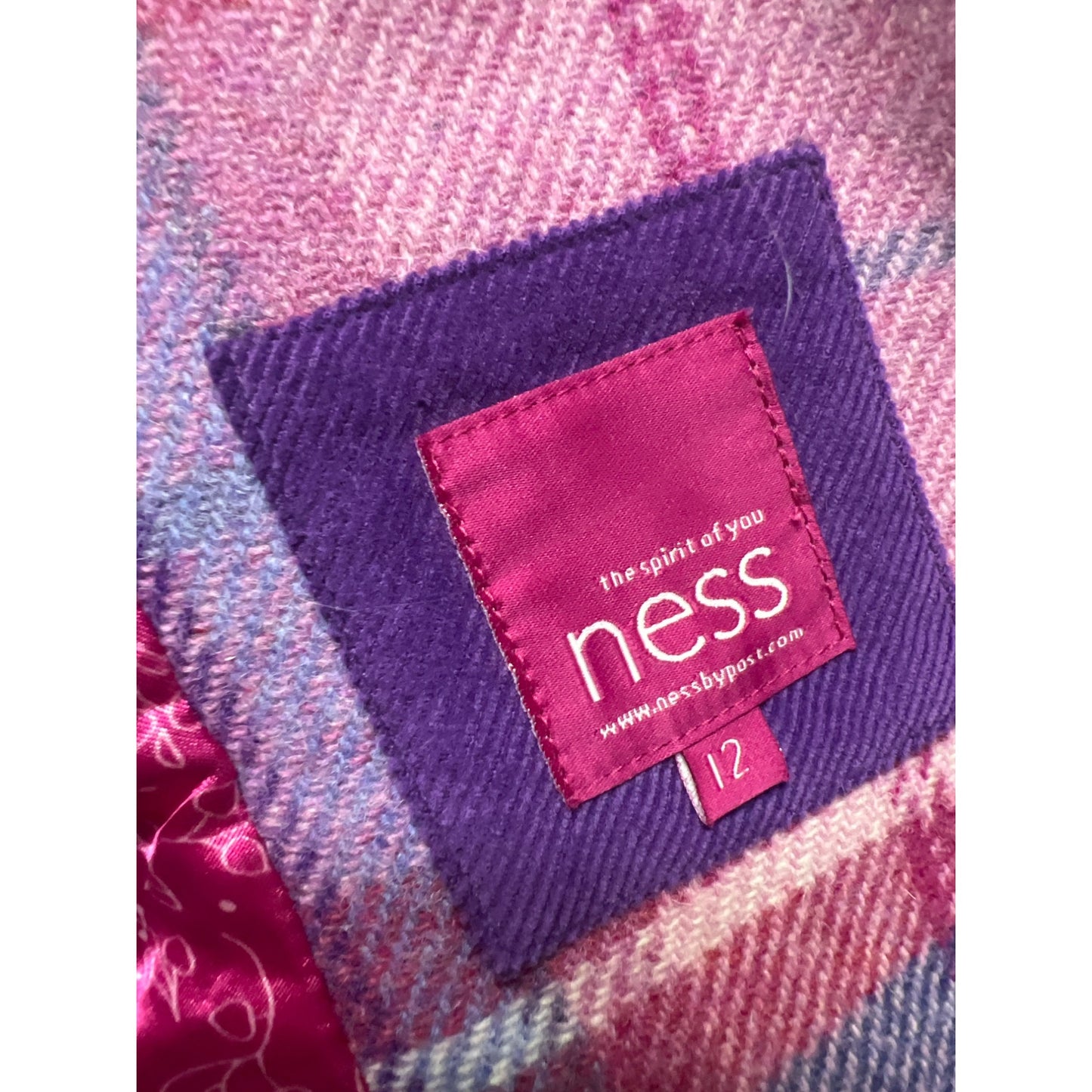 Ness NWT Pink and Purple Wool Plaid Oban Tailored Blazer