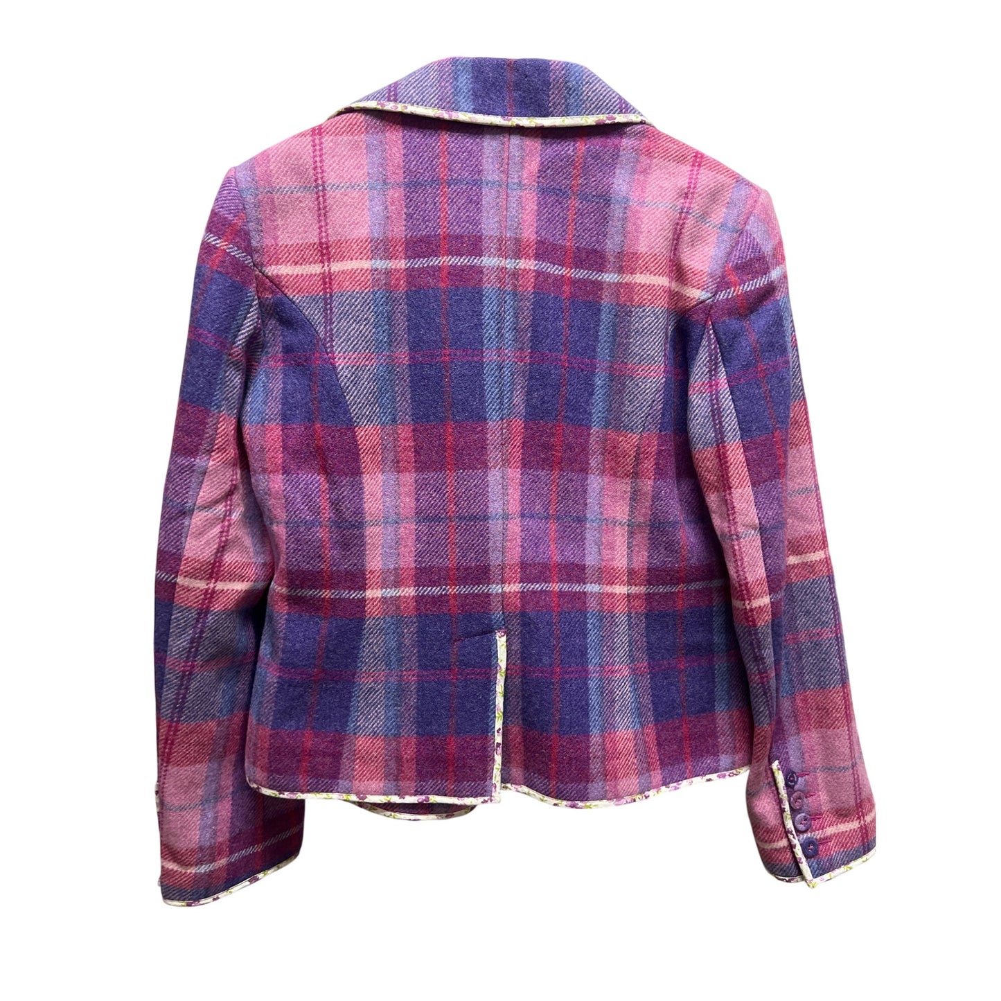 Ness NWT Pink and Purple Wool Plaid Oban Tailored Blazer