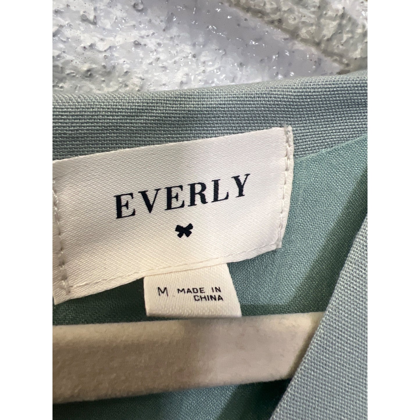 Everly Light Blue Green Linen Twist Front Short Sleeve A-line dress