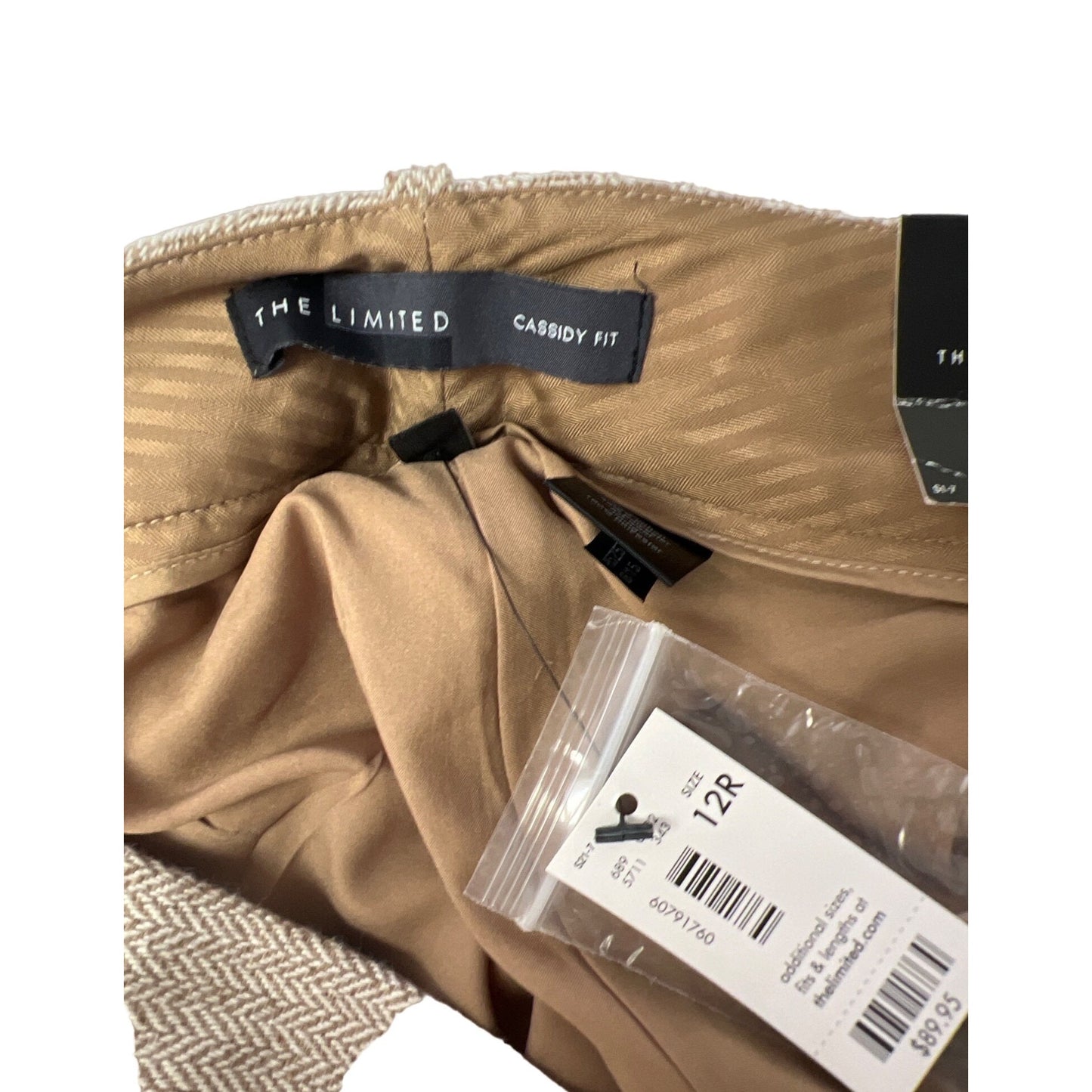 The Limited Cassidy Fit Tan Houndstooth Cotton Wool Blend Trousers NWT