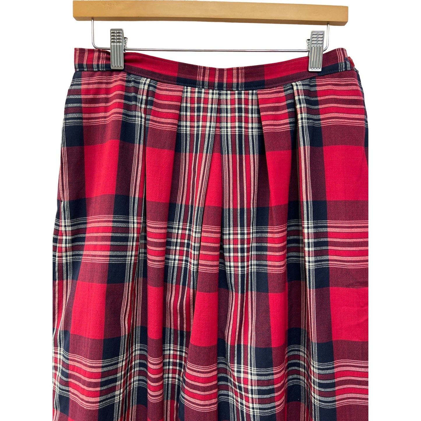 Pendleton Vintage Red and Blue Plaid Wool A-Line Midi Skirt