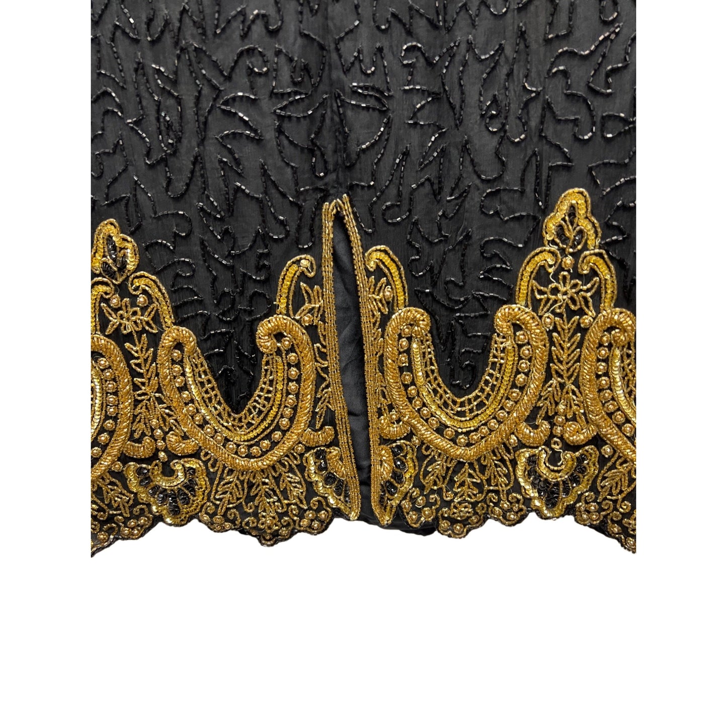Laurence Kazar Vintage 80's Silk Beaded Black and Gold Dress