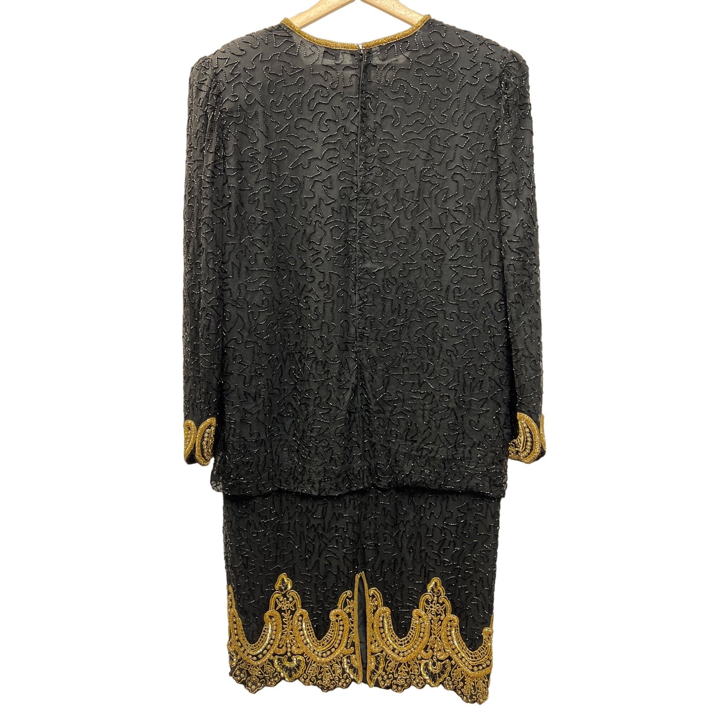 Laurence Kazar Vintage 80's Silk Beaded Black and Gold Dress