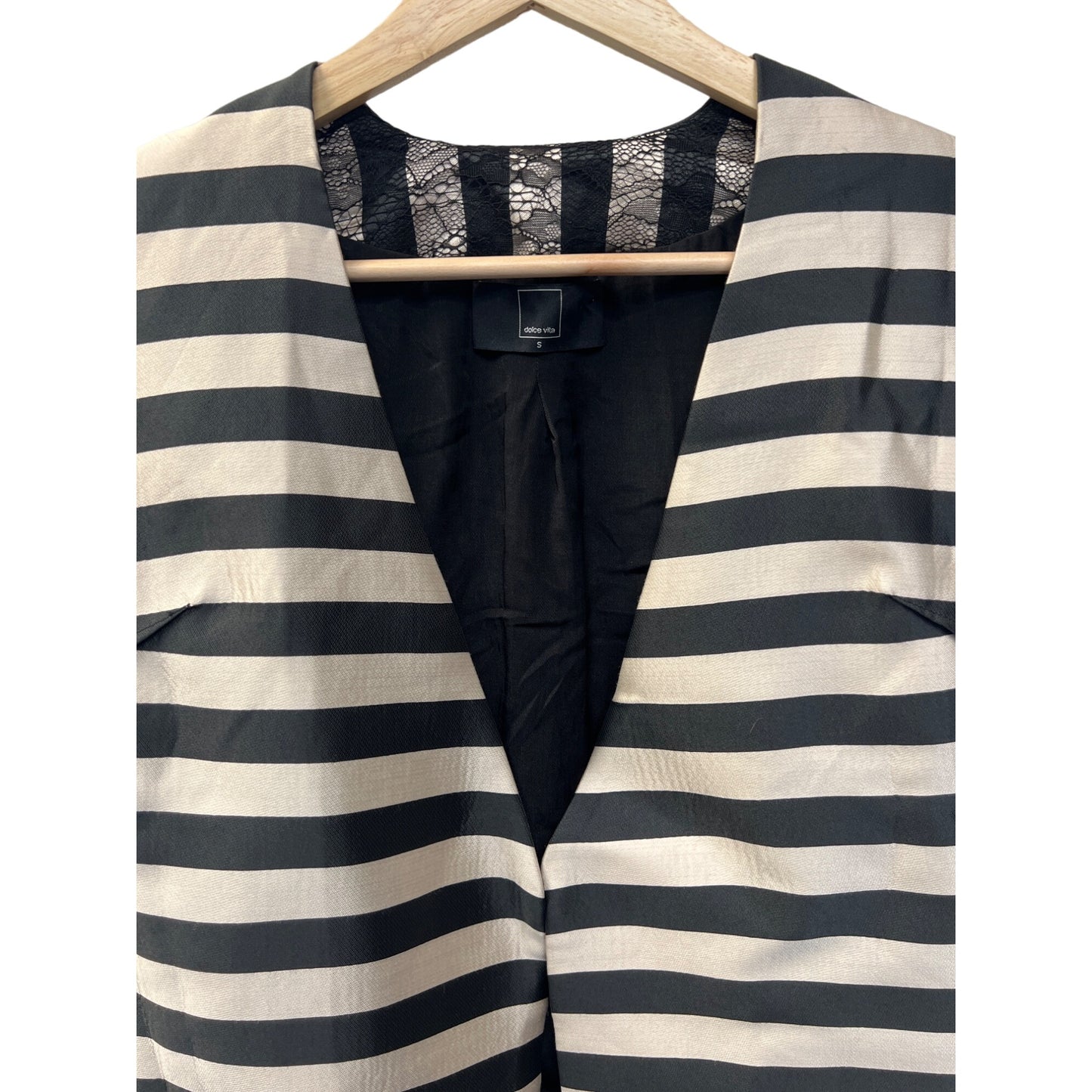 Dolce Vita Anthropologie Black and Ivory Striped Cropped Blazer