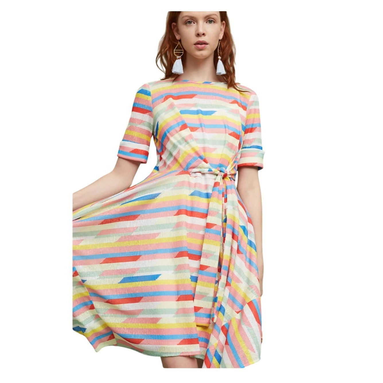 Eva France Anthropologie Carrie Tie Waist Asymetrical Spriped Dress