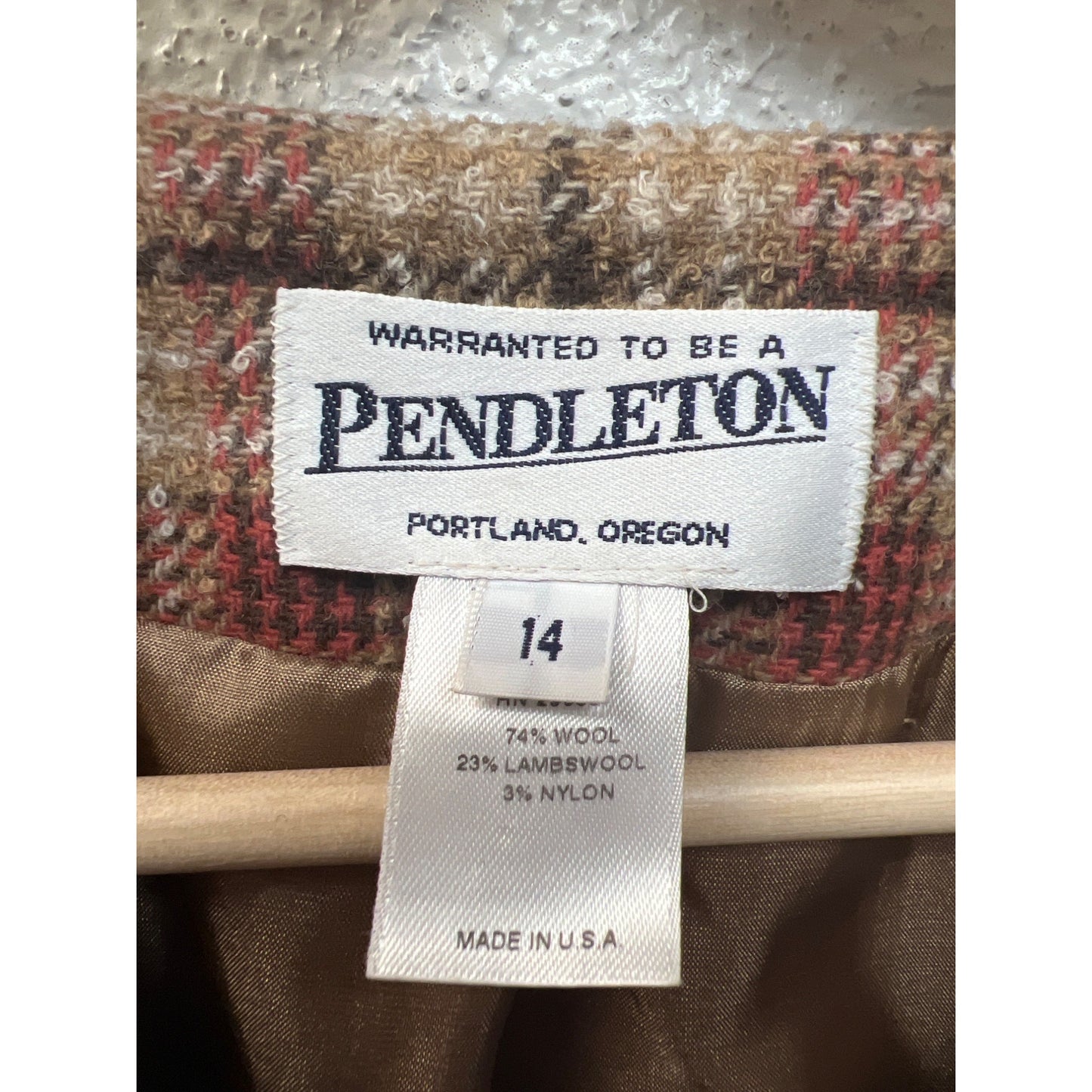 Pendleton Vintage Tan and Red Plaid Wool Cropped Blazer