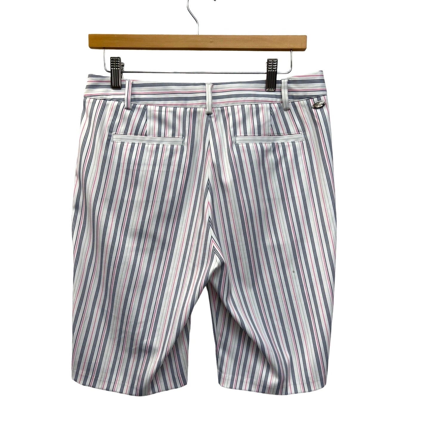 Greg Norman White with Navy & Pink Pinstripe Golfing Chino Shorts