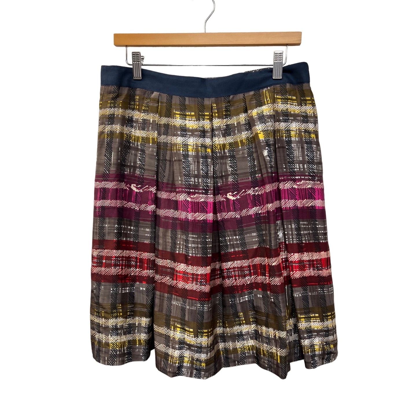 Trina Turk NWT Plaid Silk A-Line Skirt with Ribbon Waist