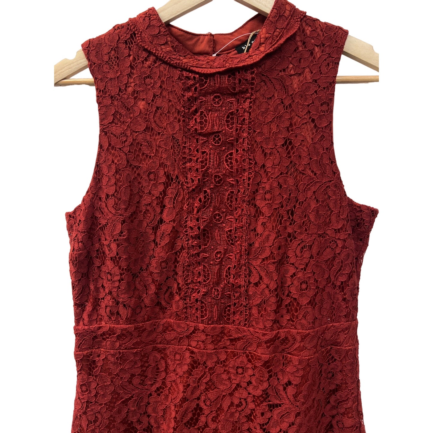 Blu Pepper Burnt Orange Floral Lace Overlay Sleeveless A-Line Dress