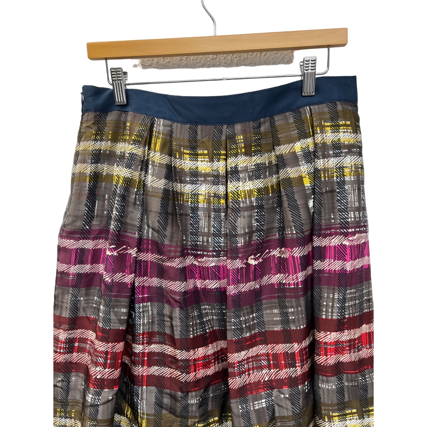 Trina Turk NWT Plaid Silk A-Line Skirt with Ribbon Waist