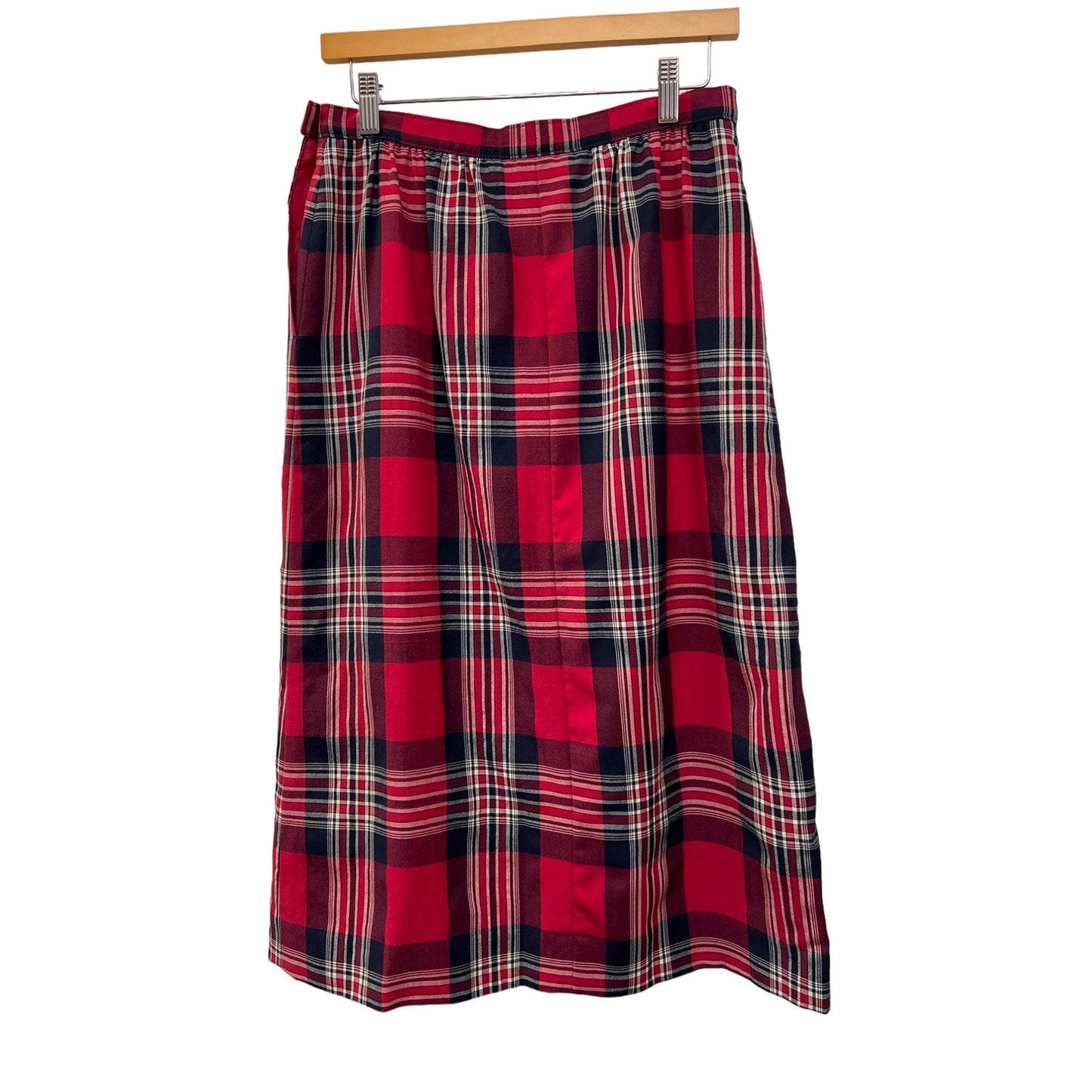 Pendleton Vintage Red and Blue Plaid Wool A-Line Midi Skirt