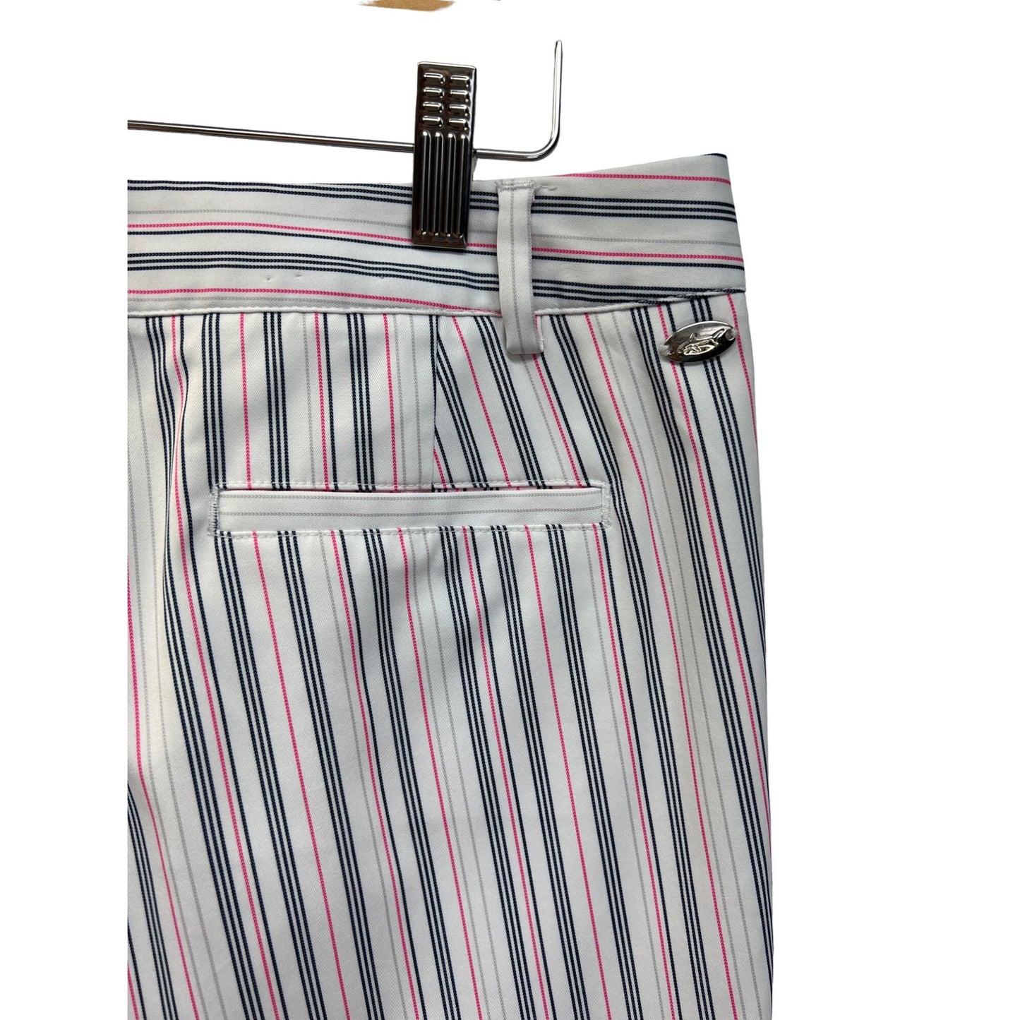 Greg Norman White with Navy & Pink Pinstripe Golfing Chino Shorts
