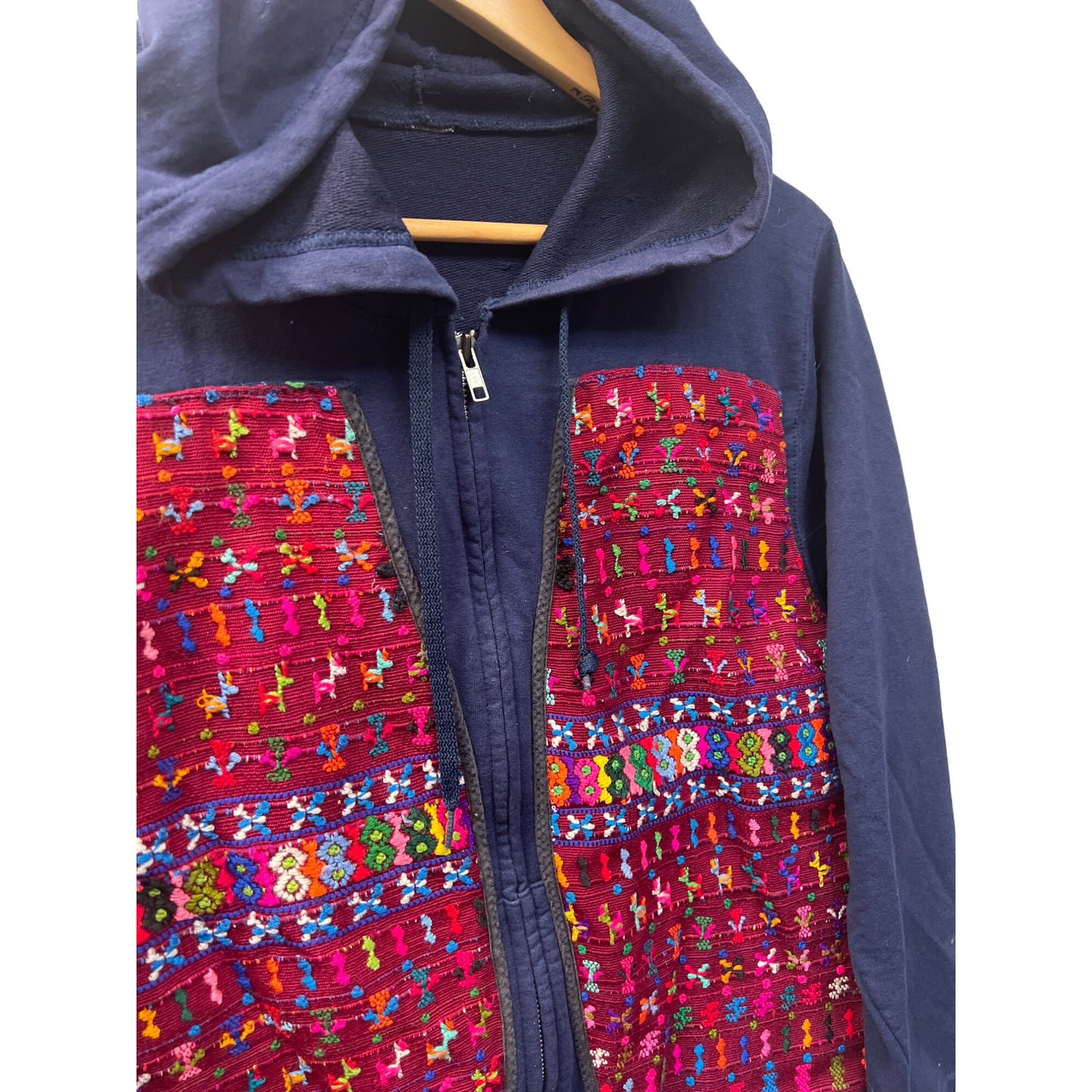 Guatemalan Red and Navy Embroidered Full Zip Hoodie
