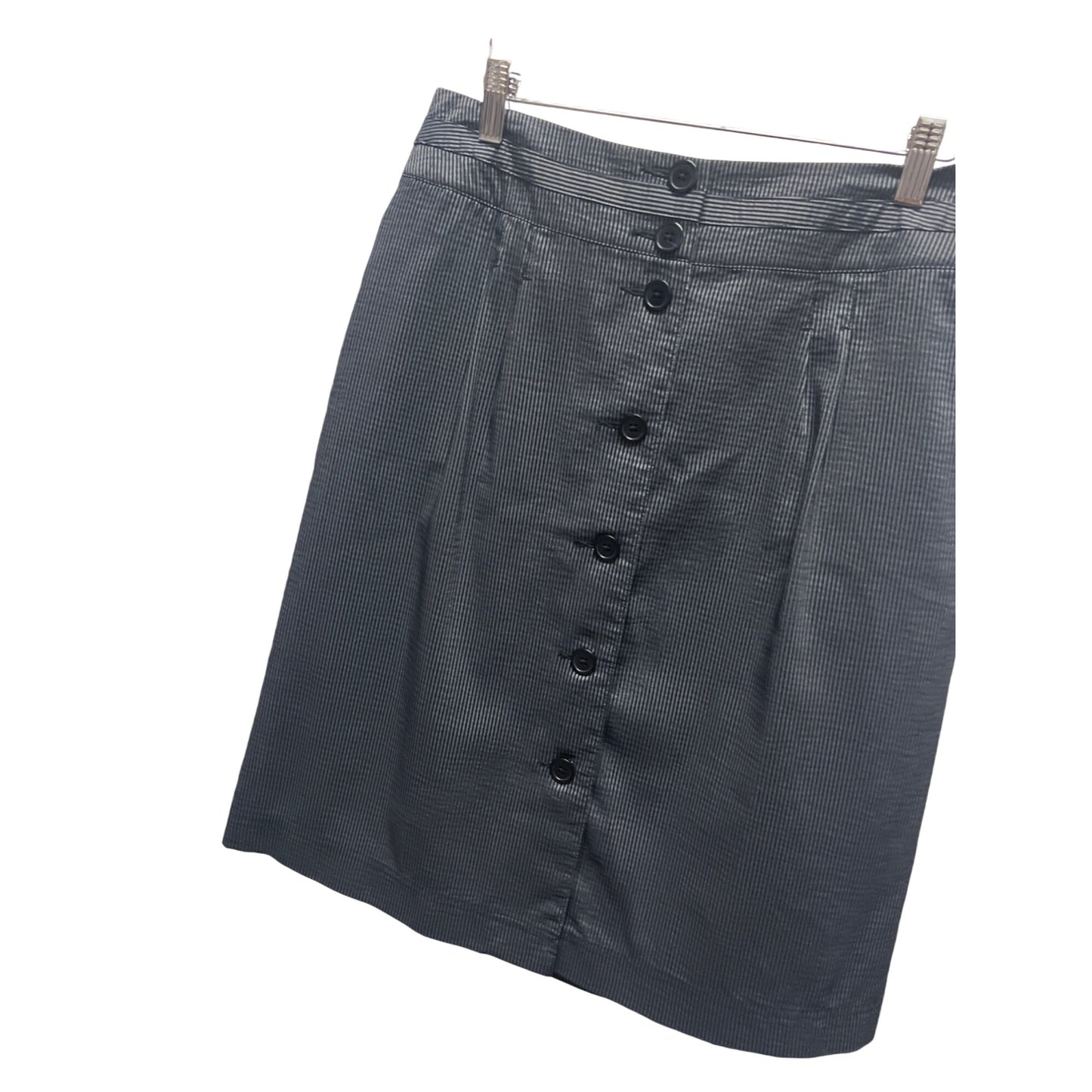 Talbots Navy Blue and Gray Striped Seersucker Button Front Pencil Skirt