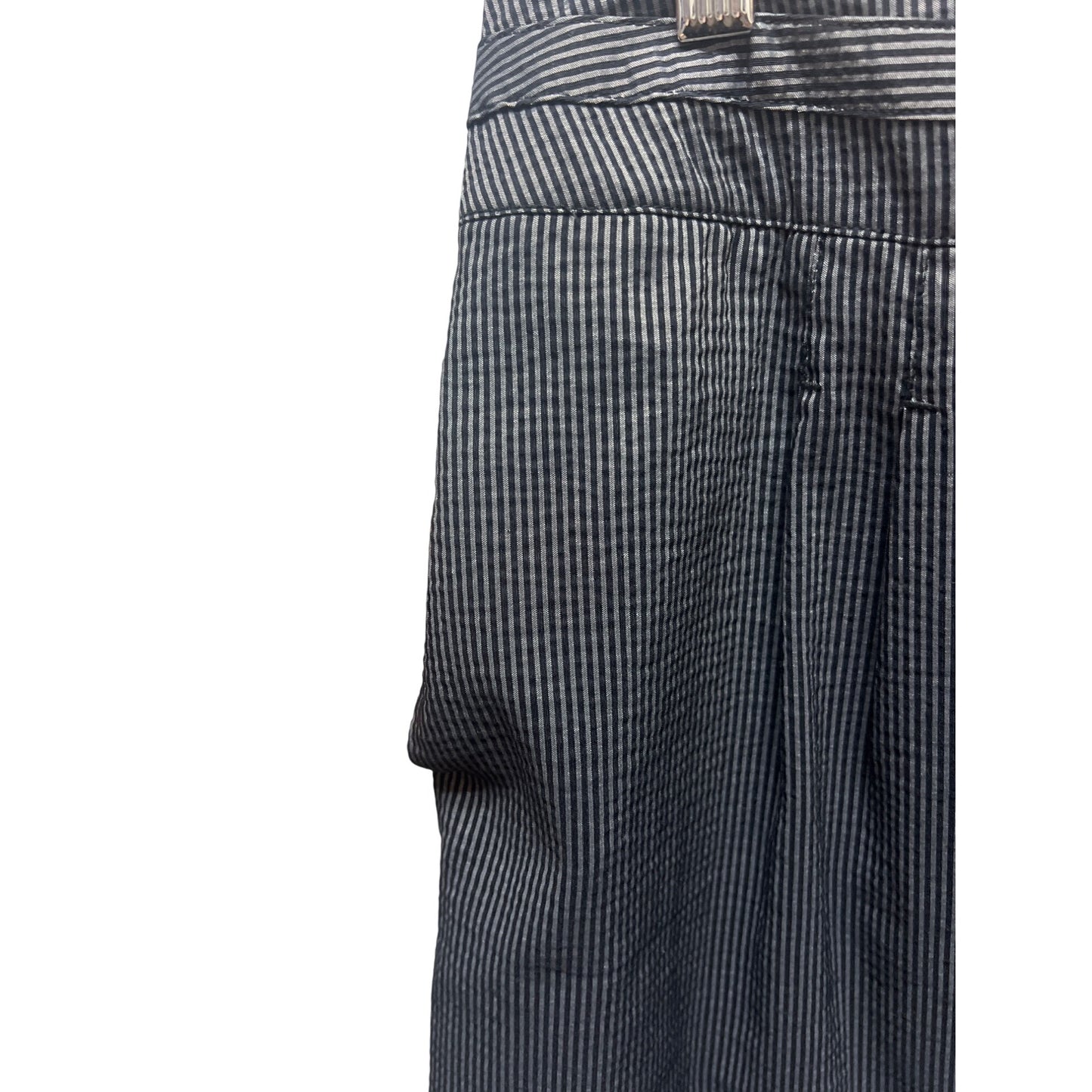Talbots Navy Blue and Gray Striped Seersucker Button Front Pencil Skirt