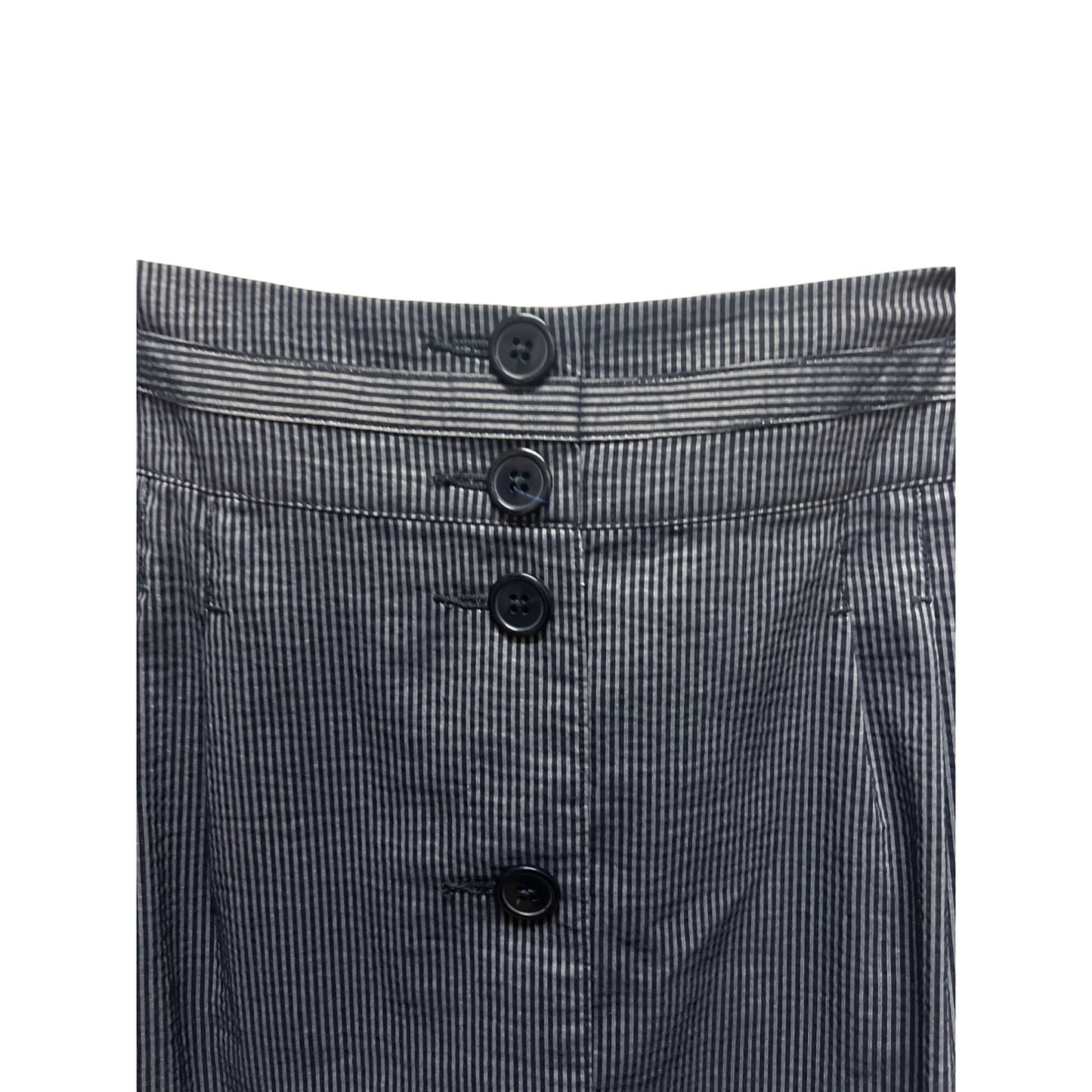 Talbots Navy Blue and Gray Striped Seersucker Button Front Pencil Skirt
