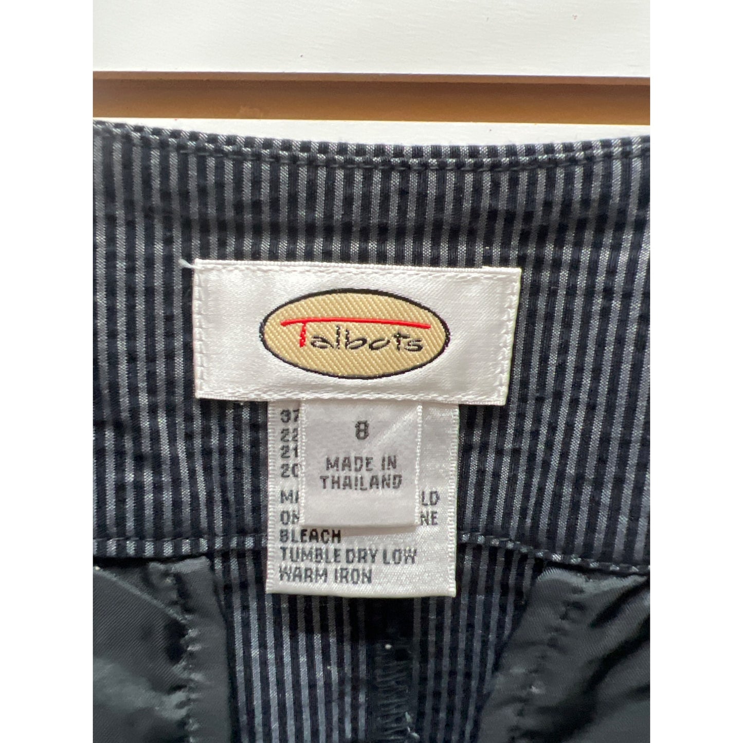 Talbots Navy Blue and Gray Striped Seersucker Button Front Pencil Skirt