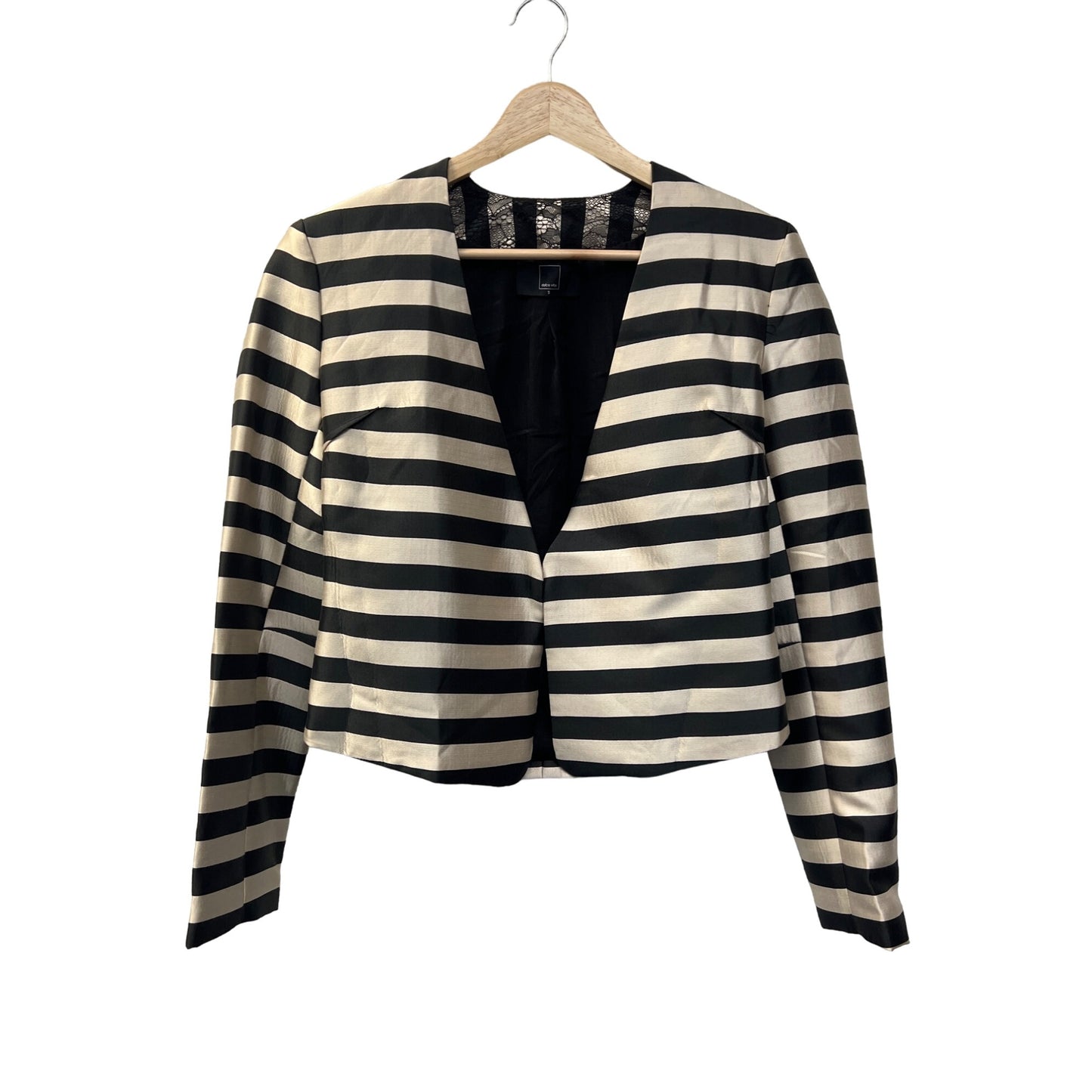 Dolce Vita Anthropologie Black and Ivory Striped Cropped Blazer