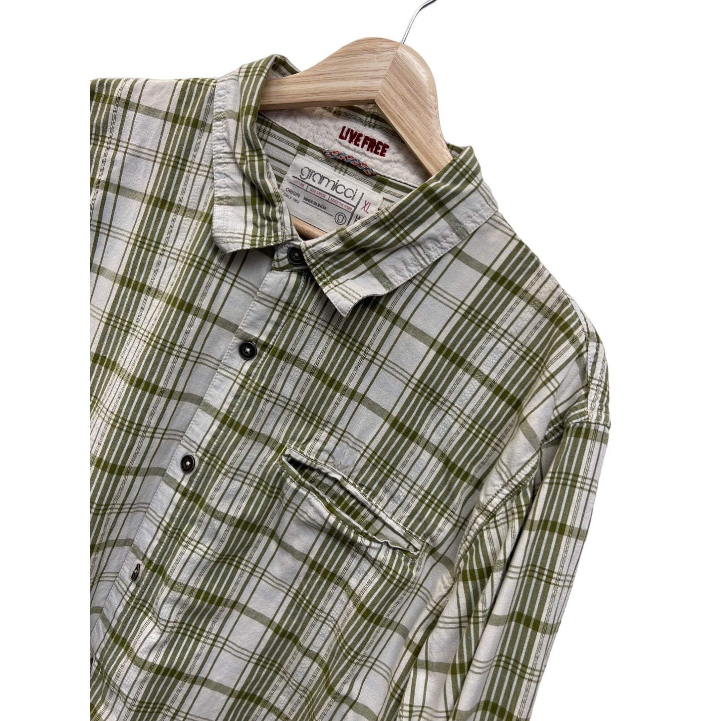 Gramicci Green and White Plaid Long Sleeve Button Down Shirt