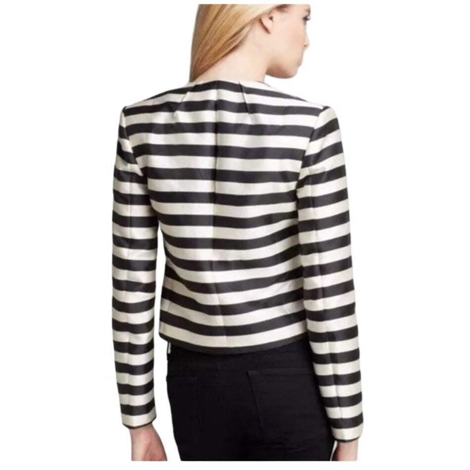 Dolce Vita Anthropologie Black and Ivory Striped Cropped Blazer