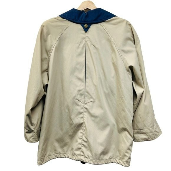 London Fog Vintage Tan Utility Raincoat with Blue Collar