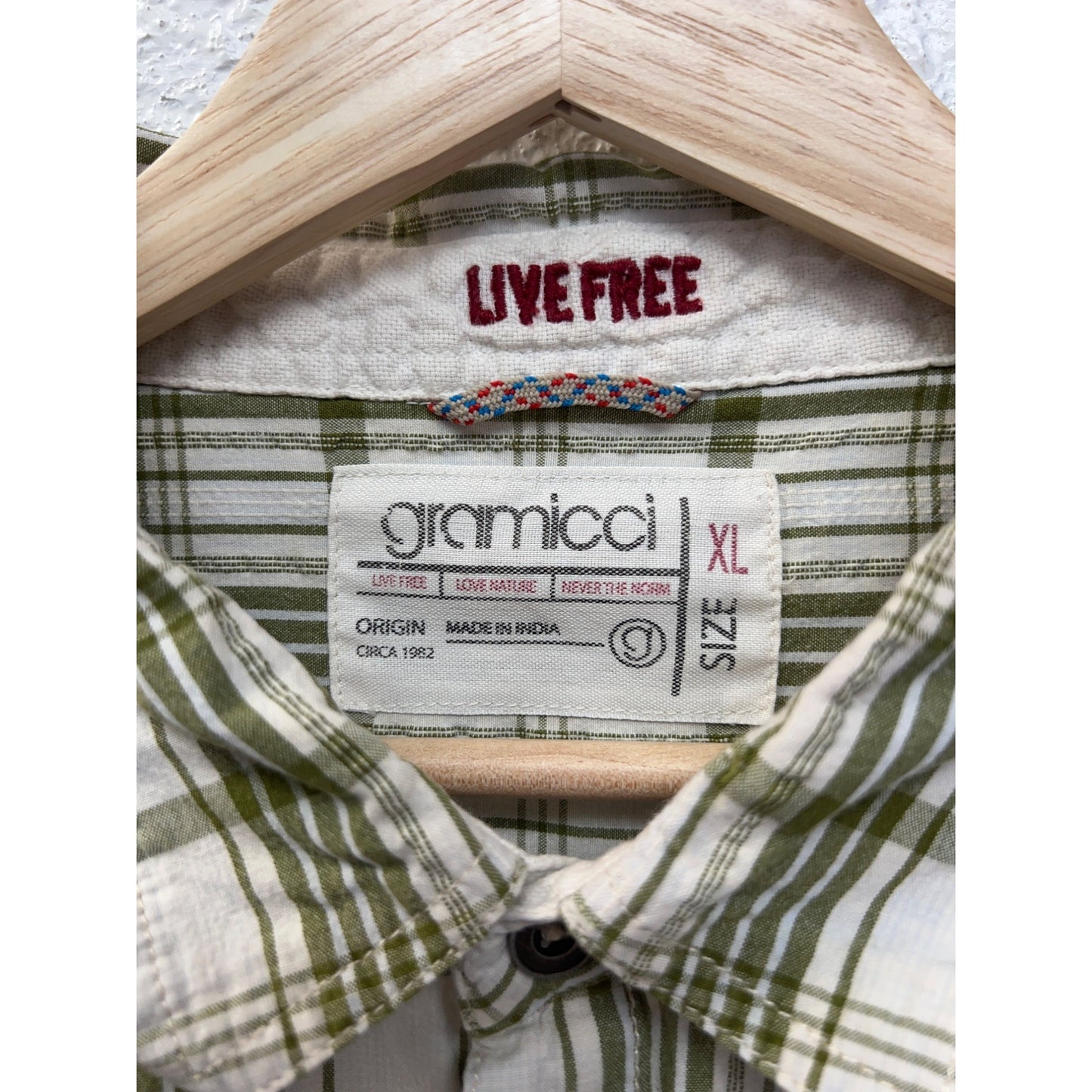 Gramicci Green and White Plaid Long Sleeve Button Down Shirt