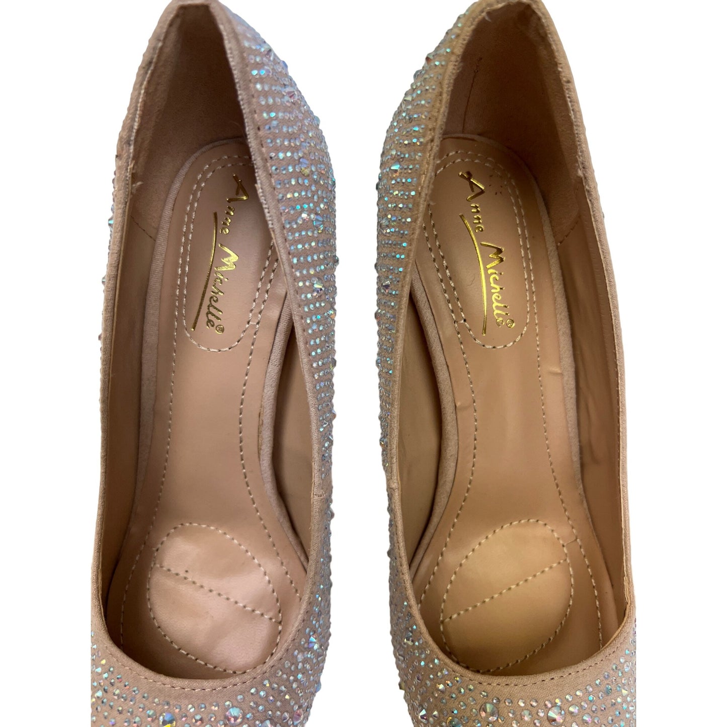 Anna Michelle Nude Stiletto Heels with Rhinestones