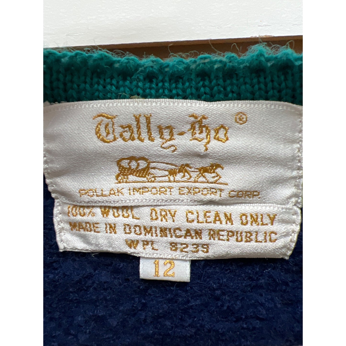 Tally-Ho Vintage 70's Blue with Green Trim Boiled Wool Cardigan Jacket