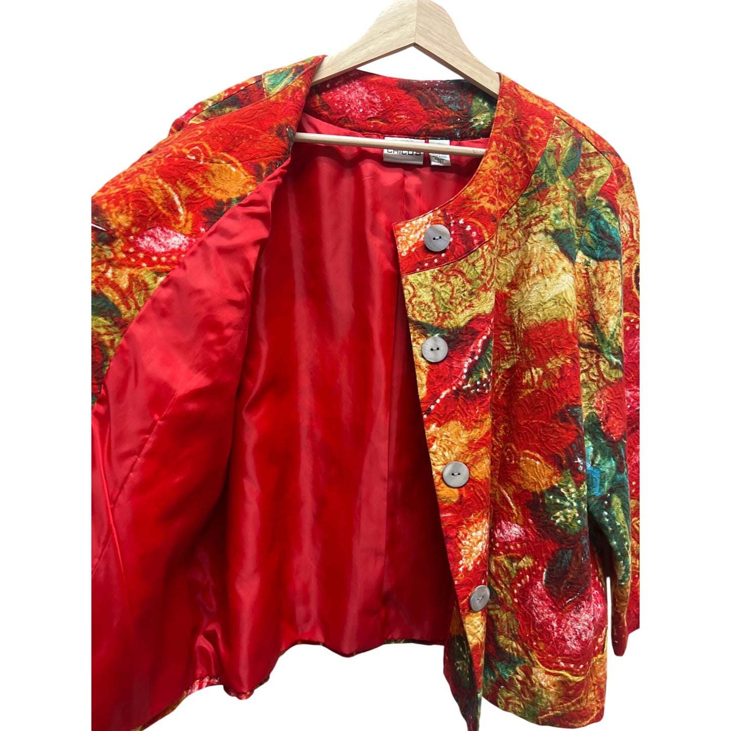 Chico's Red Abstract Floral Bolero Blazer Jacket