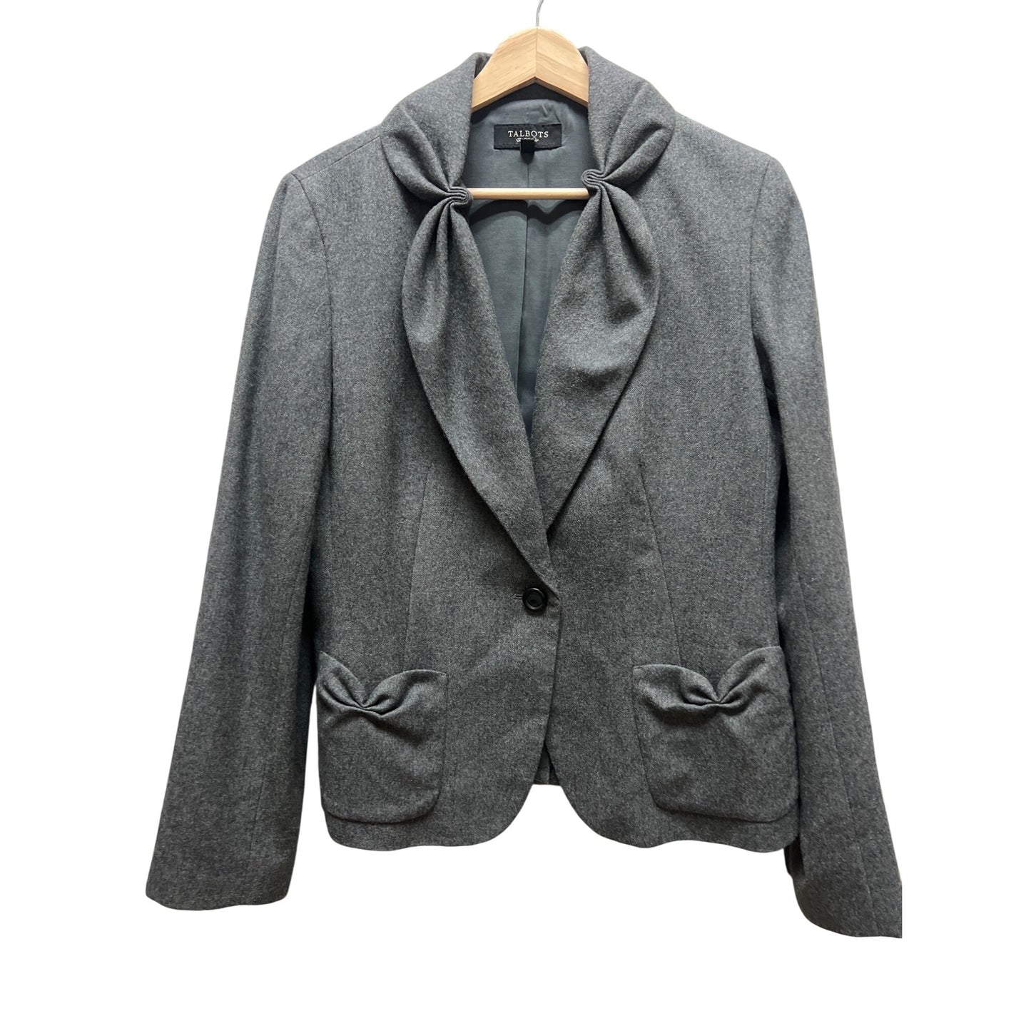 Talbots Gray Wool Ruched Classic Tailored Blazer