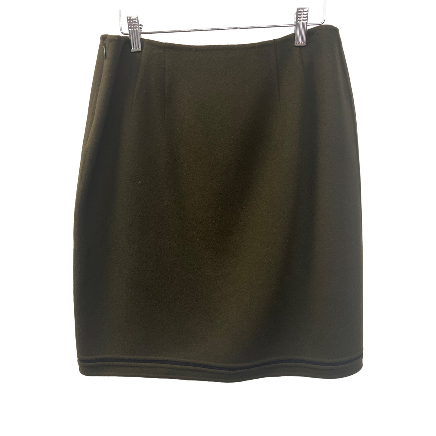 Linda Allard Ellen Tracy Olive Green with Black Trim Wool Pencil Skirt