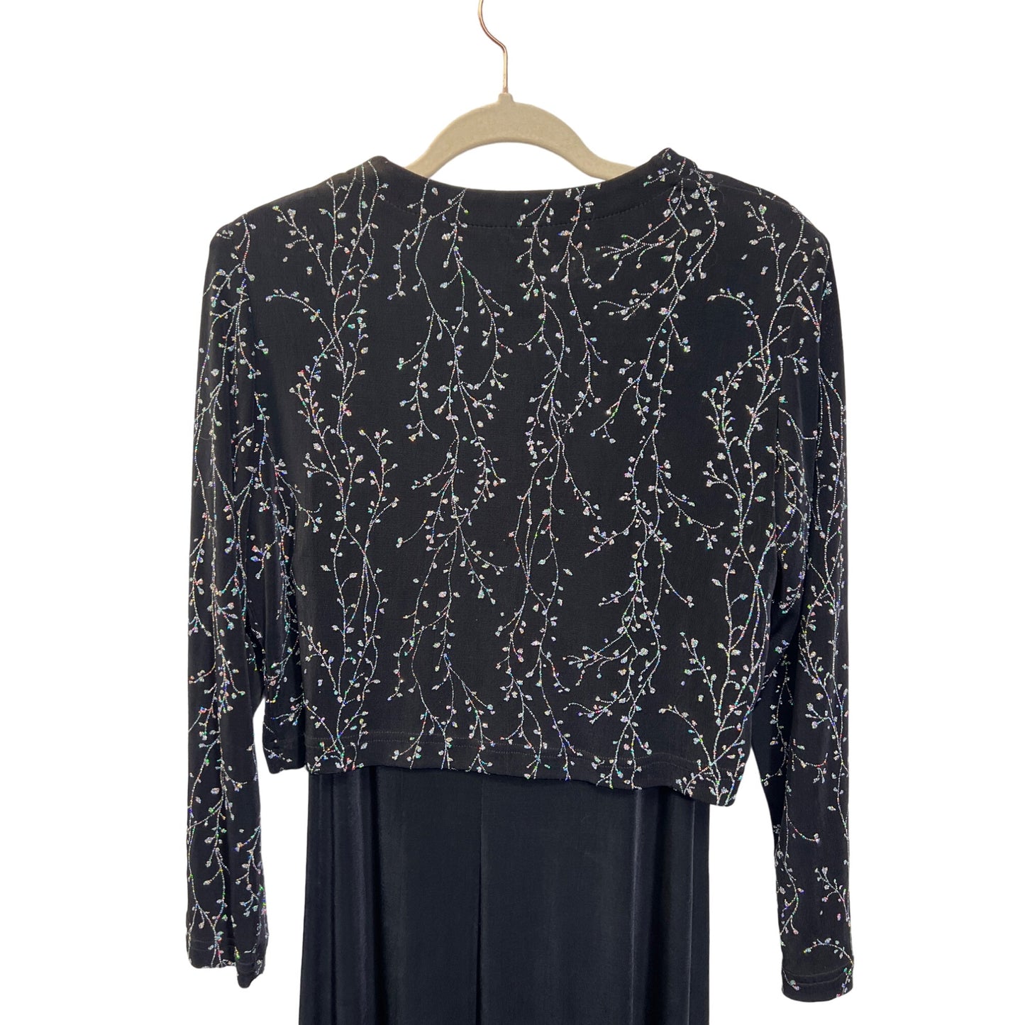 Ronni Nicole Vintage Black and Silver Floral Sparkle Knit Evening Dress Set