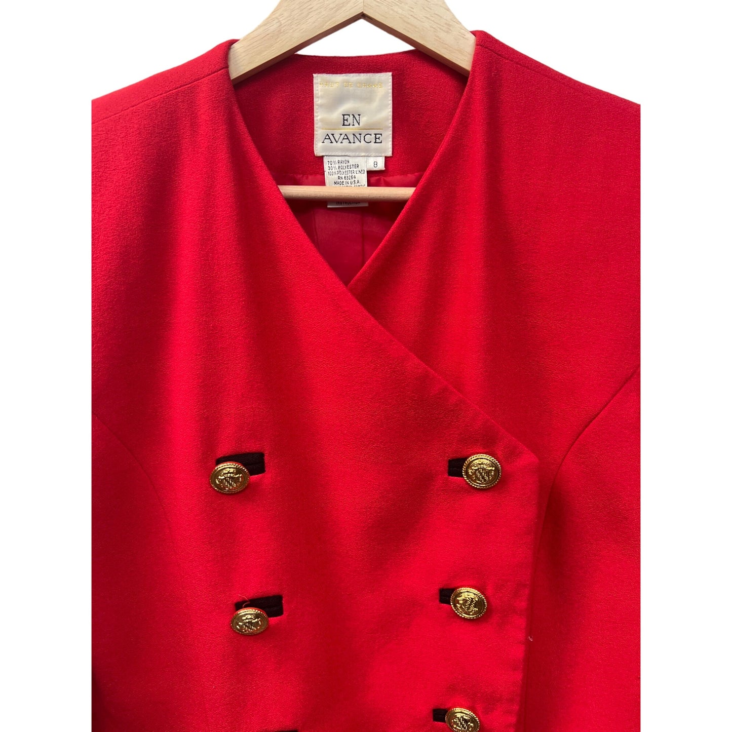 En Avance Vintage 80's Red Double-Breasted Military Style Blazer