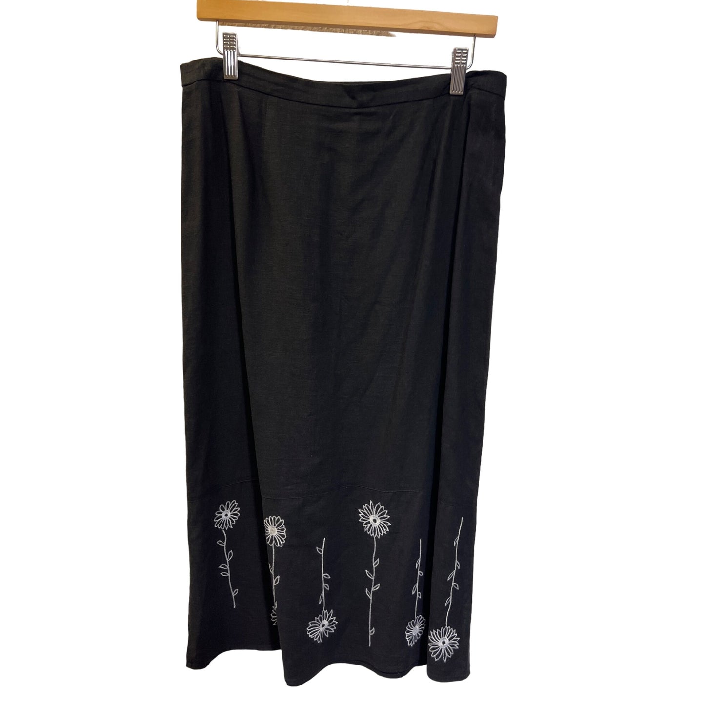 David Brooks Petites Vintage Black Linen Floral Embroidered Skirt Set Dress