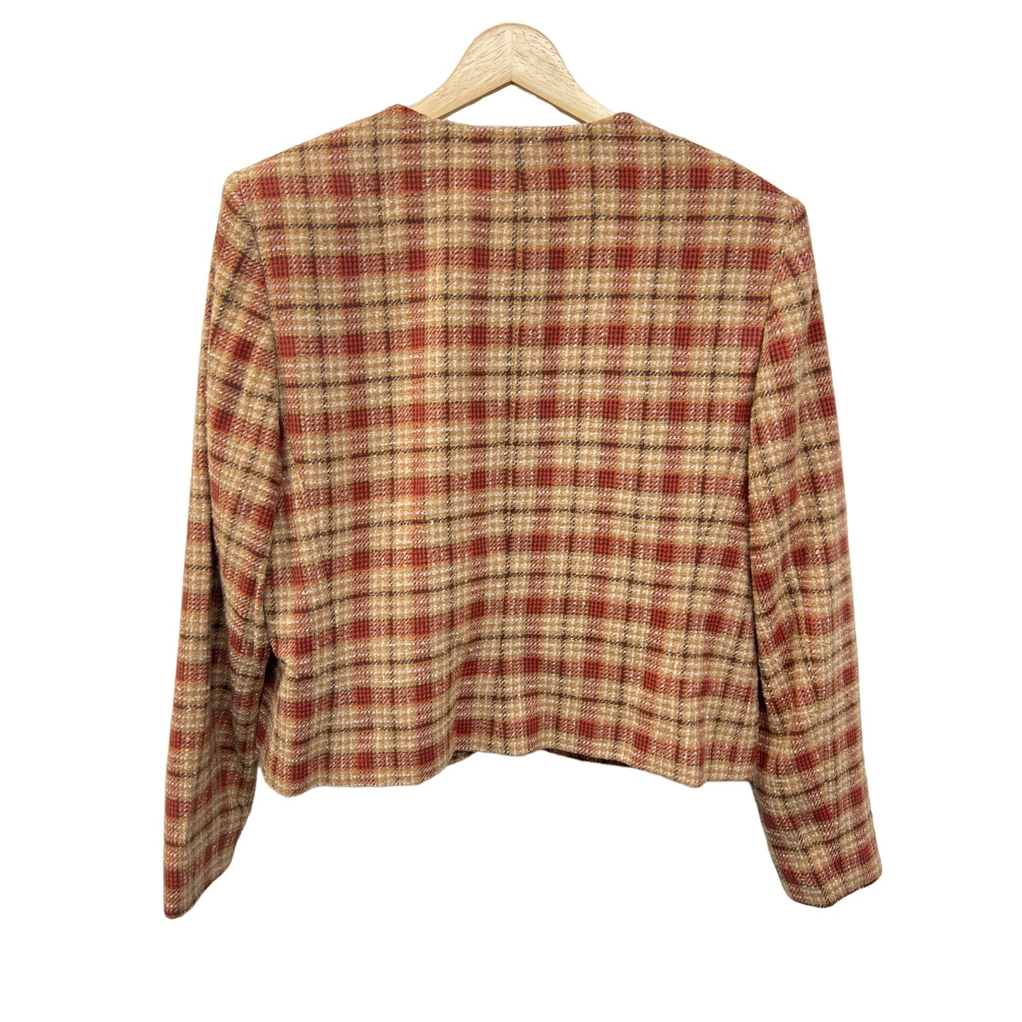 Pendleton Vintage Tan and Red Plaid Wool Cropped Blazer
